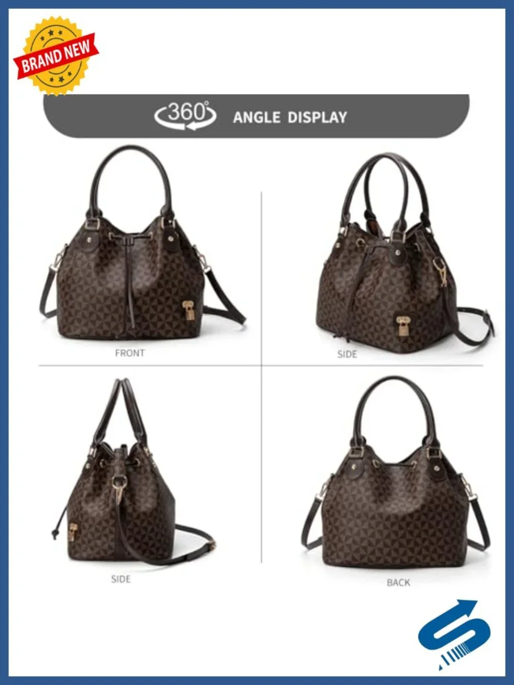 West Hobo Style Bucket Purse Drawstring Shoulder Handbag Faux Leather Tote with